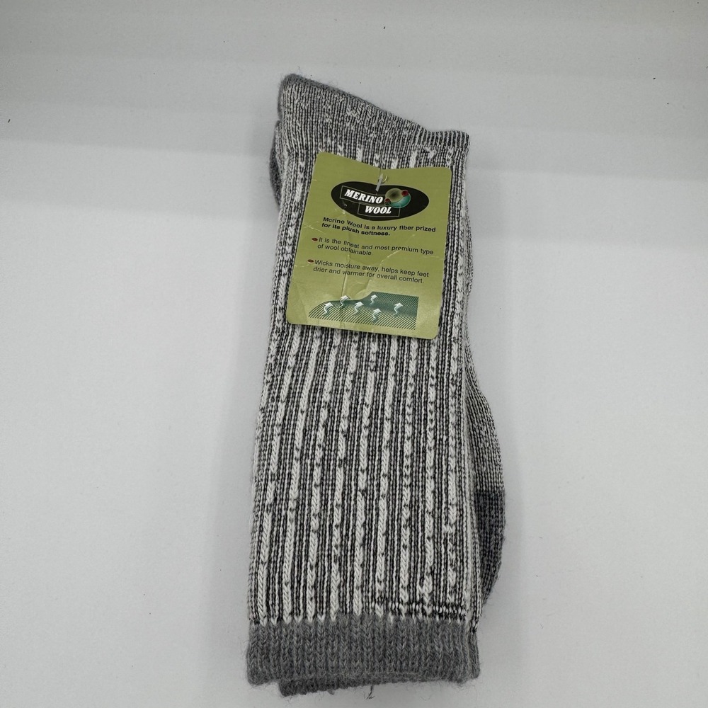 Merino Wool Blend Heavyweight Hiking Socks Grey Marled Cable Knit New
